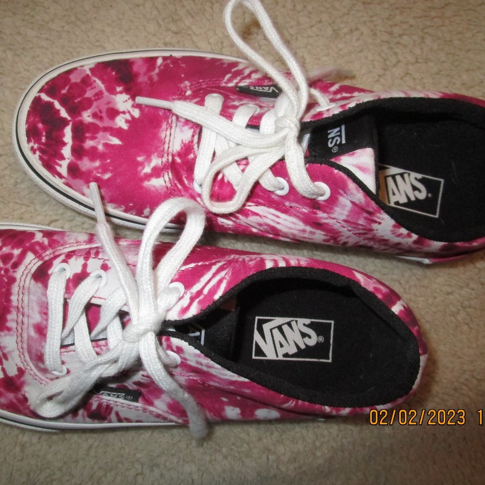 Vans lace up sneakers youth girls missy size 3 tie dye pink white shoes 721356